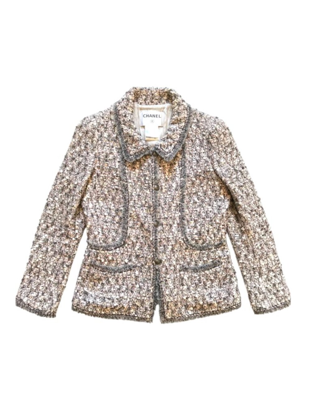 Chanel Lesage Tweed Blazer Jacket Womens 40 US 6 Pink Gray Vintage 2004 Runway